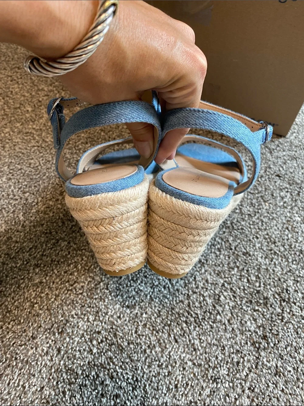 Stuart Weitzman Denim Blue Crisscross Espadrille Wedge Sandals